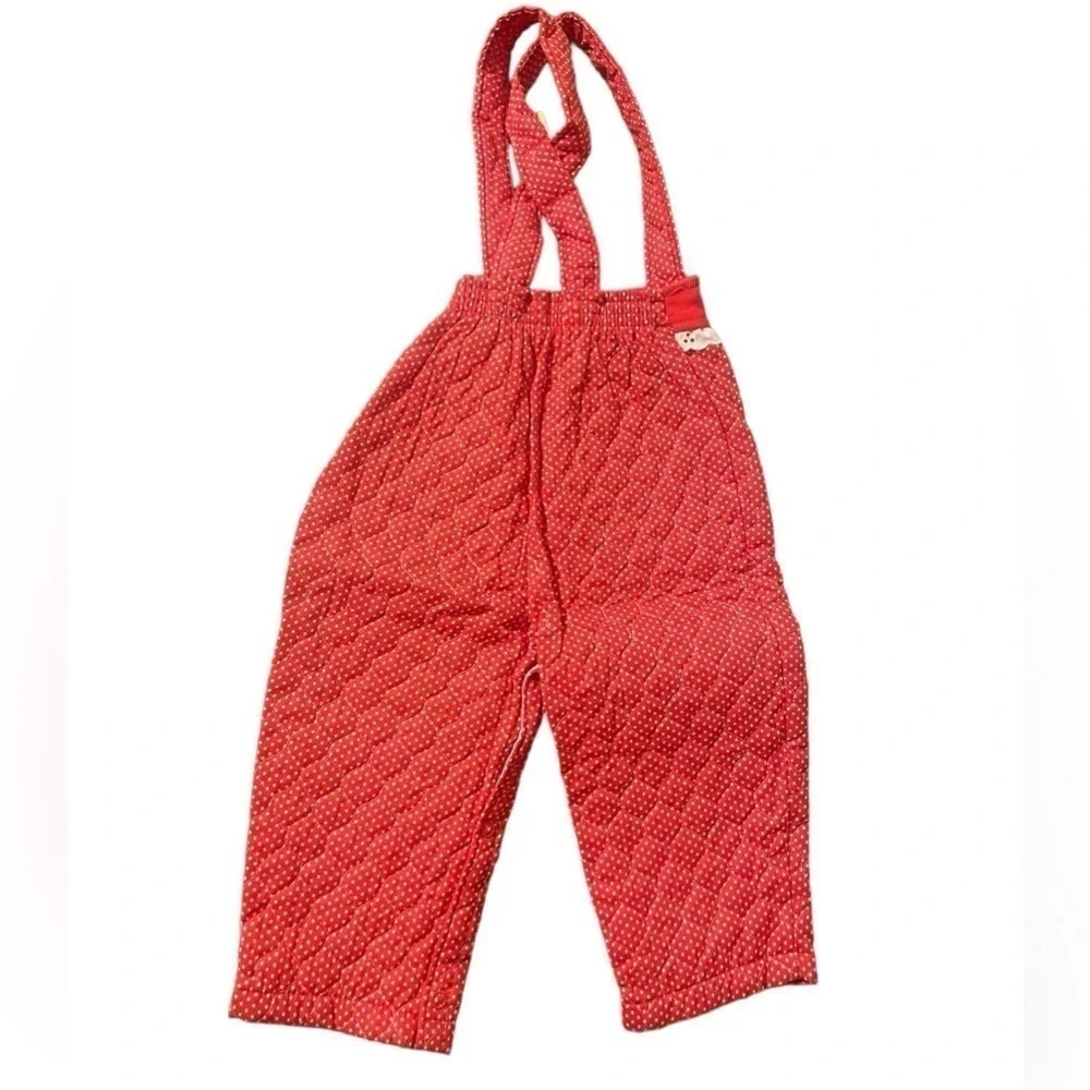 Vintage 60s carters Baby Girl Outfit Red Polk Dot pants quilted eyelet Romper